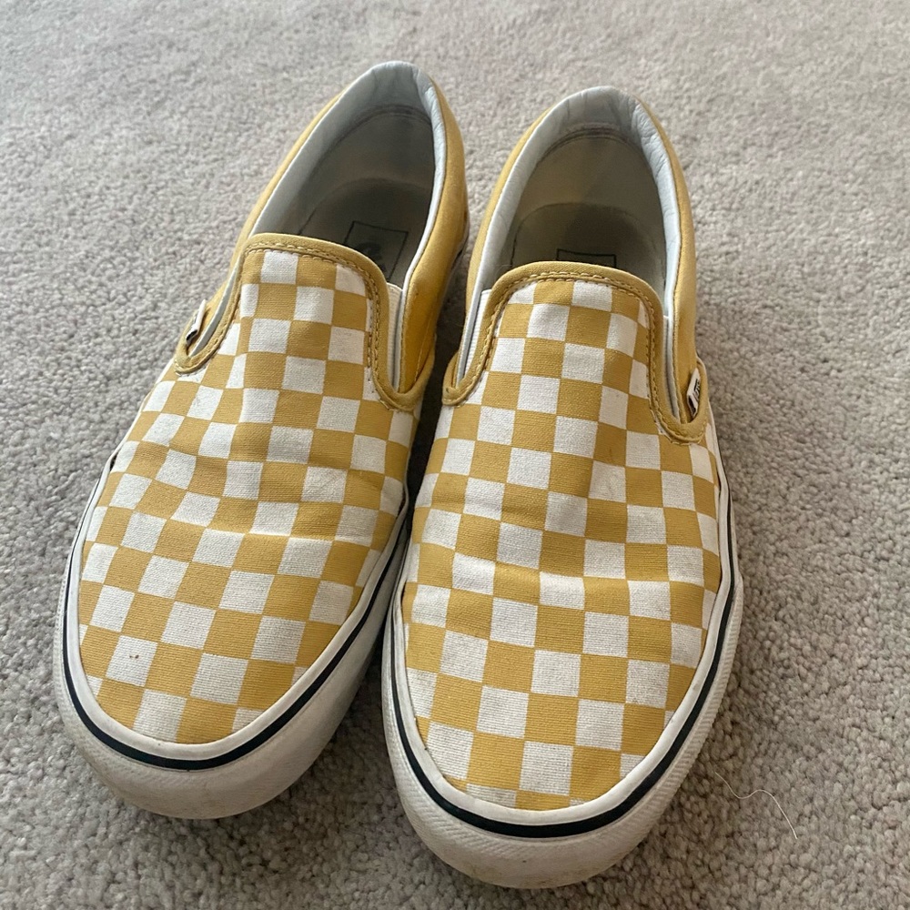 Yellow Checkered Slip On Vans